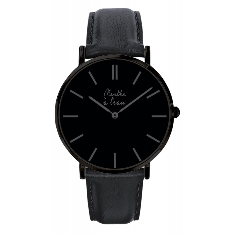 montre homme la veritable bracelet cuir noir fond noir finition noire Noir