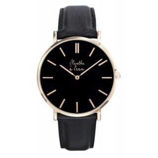 Menthe à l’eau - Montre Homme La Véritable bracelet cuir noir fond noir rose dorée