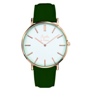 Menthe à l’eau - Montre Homme La Véritable bracelet cuir vert fond blanc rose dorée