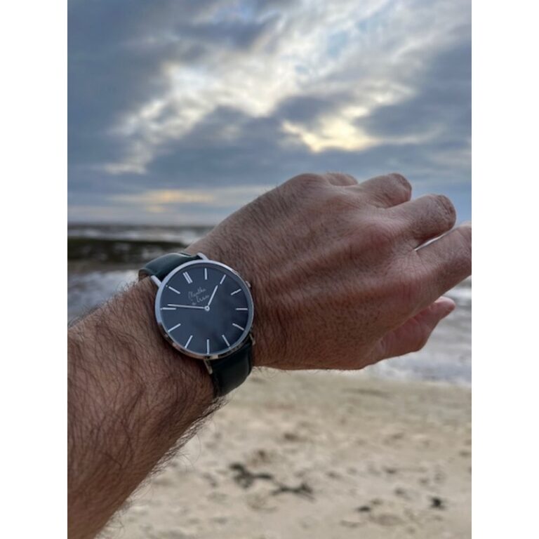 Menthe à l'eau - Montre Homme La Véritable bracelet cuir vert fond noir chromée – Vert