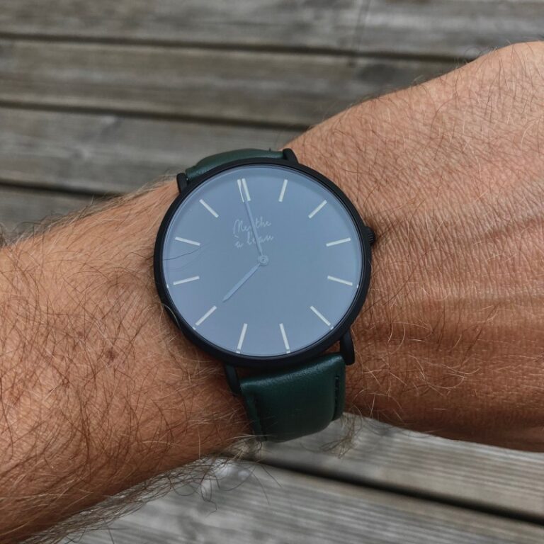 Menthe à l'eau - Montre Homme La Véritable bracelet cuir vert fond noir finition noire – Vert