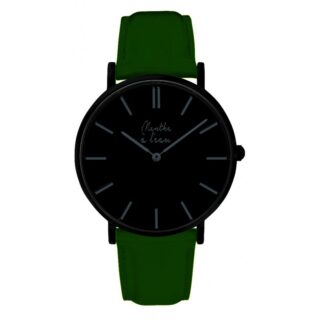 Menthe à l’eau - Montre Homme La Véritable bracelet cuir vert fond noir finition noire