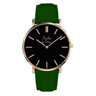 Menthe à l’eau - Montre Homme La Véritable bracelet cuir vert fond noir rose dorée