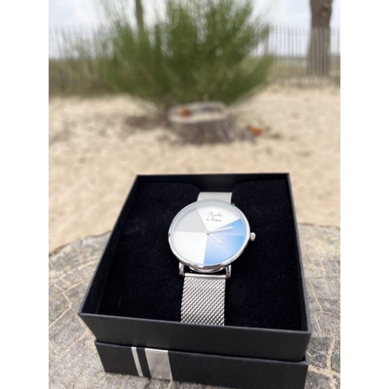 Menthe à l'eau - Montre Mixte L'Indécise maille chromée bleu design – Gris
