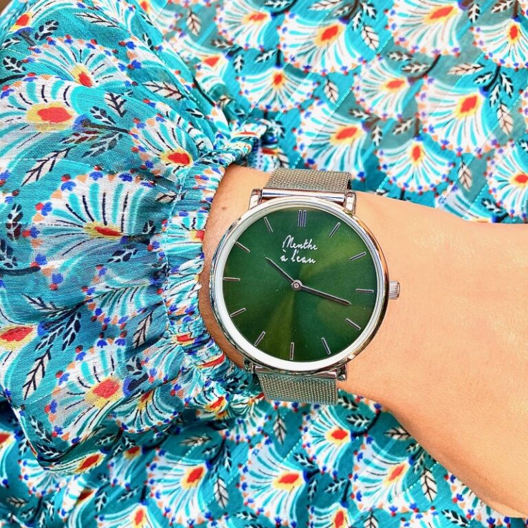 Menthe à l'eau - Montre Mixte L'Indécise maille chromée fond vert – Gris