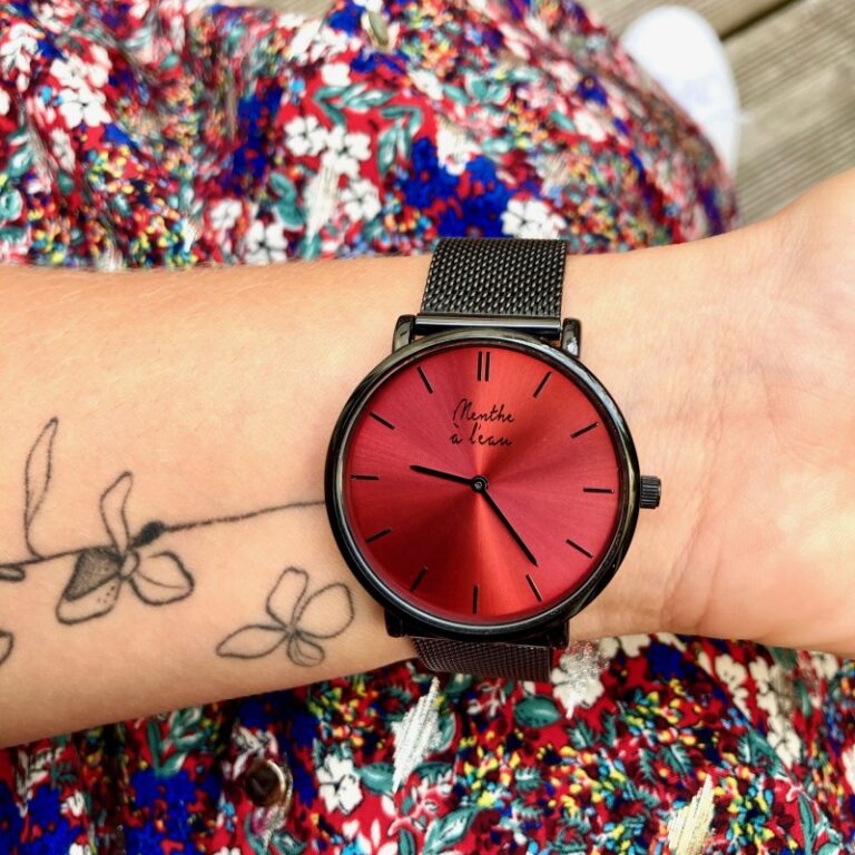 Menthe à l'eau - Montre Mixte L'Indécise maille noire fond rouge – Noir