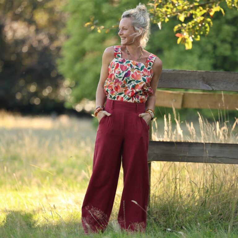 Quintessence - Pantalon Tino - Double gaze de coton grenat – 3XL