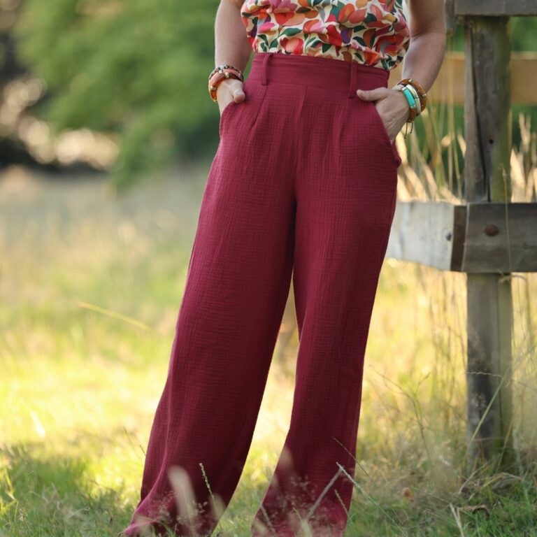 Quintessence - Pantalon Tino - Double gaze de coton grenat – 3XL