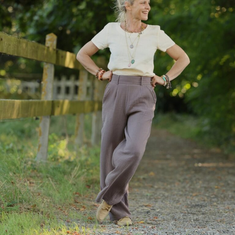Quintessence - Pantalon Tino - Double gaze de coton prune – 3XL