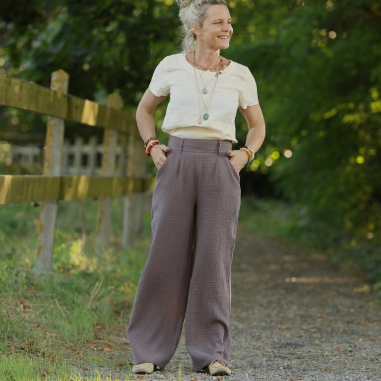 Quintessence - Pantalon Tino - Double gaze de coton prune – 3XL