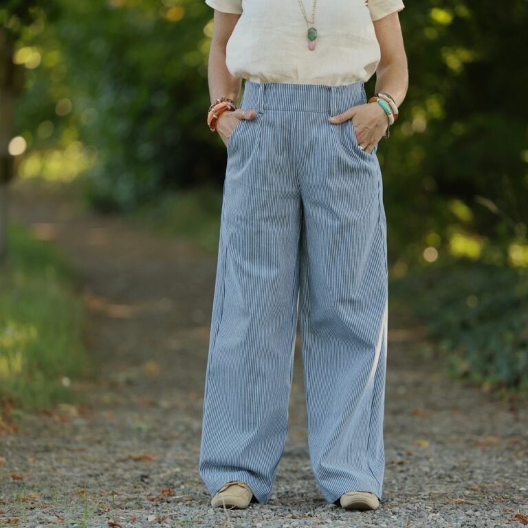Quintessence - Pantalon Tino - Toile de coton rayé bleu blanc – 3XL