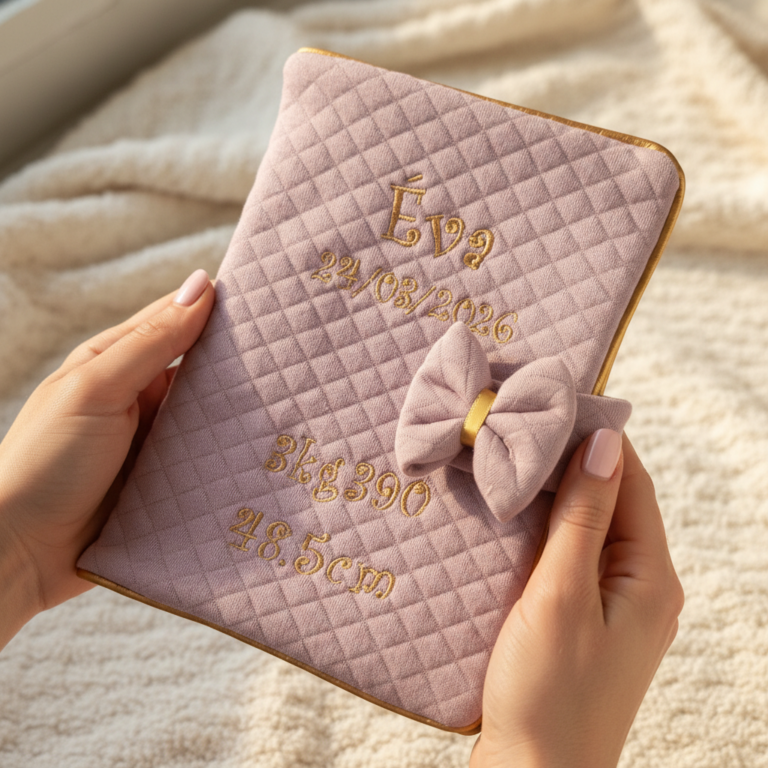 La Fabrique A DeDeuh - Protège carnet de santé personnalisé fait main | Tableau de naissance brodé | Tissu matelassé OekoTex – Sans nœud