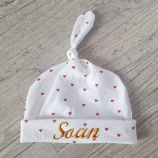 La Fabrique À DeDeuh - Bonnet imprimé coeur avec prénom brodé en jersey extensible