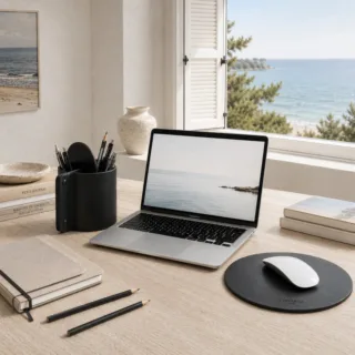 Darksails - Tapis de Souris Rond en Cuir Noir