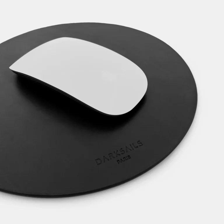 Darksails - Tapis de Souris Rond en Cuir Noir