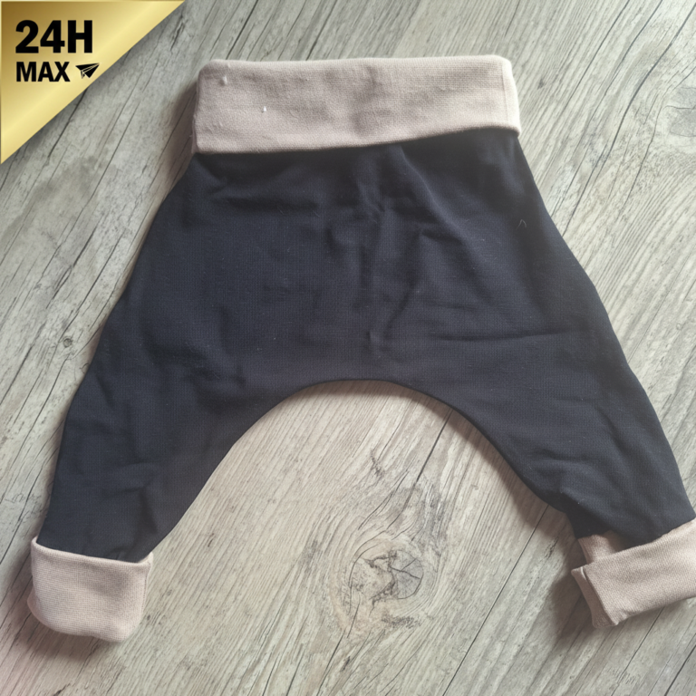 sarouel noir beige 0 3 mois 24h max La Fabrique A DeDeuh - Sarouel jersey coton noir et beige – 0/3 mois – Expédié sous 24h