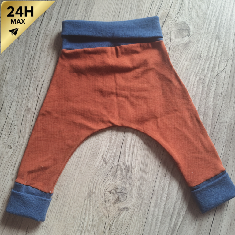 sarouel terracotta bleu 24h max La Fabrique A DeDeuh - Sarouel jersey coton terre cuite et bleu marine – 0/3 mois – Expédié sous 24h (Copie)