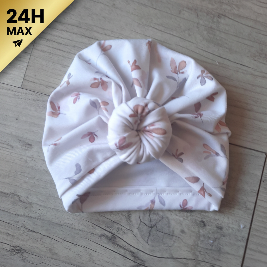 turban buns jersey aquarelle fleurs 24h La Fabrique A DeDeuh - Turban buns jersey coton aquarelle fleurs – 3/6 mois – Expédié sous 24h
