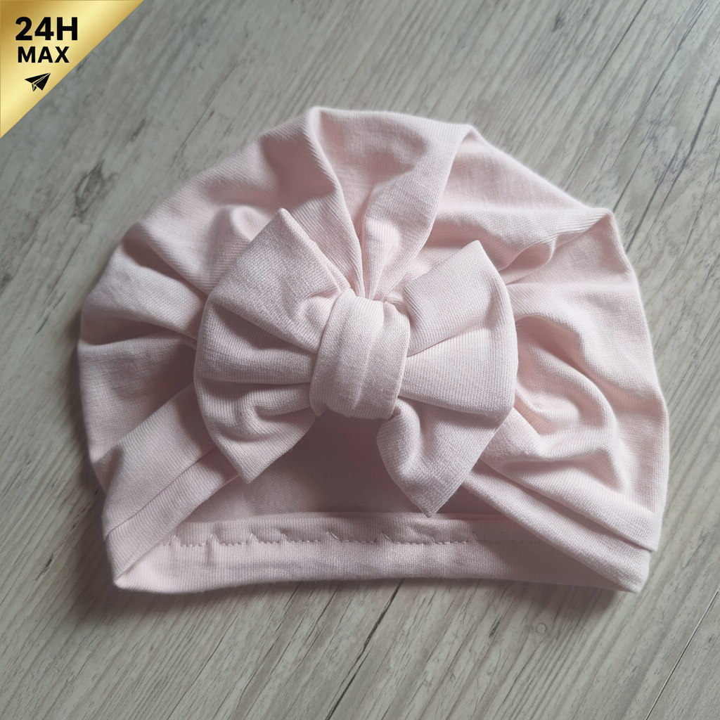 turban n ud rose p le 24h La Fabrique A DeDeuh - Turban noeud jersey extensible rose podré – Naissance/Maternité – Expédié sous 24h