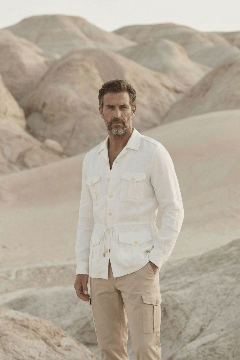 Coulange - U51 Veste Saharienne Lin blanc – 3XL