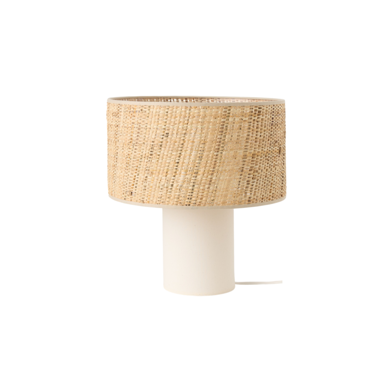 ESSENTIELS PAR CAMIF - Lampe à poser pied en lin blanc et abat -jour en rabane Risley