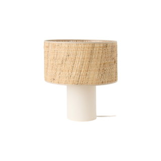 Camif - Lampe à poser pied en lin blanc et abat -jour en rabane Risley