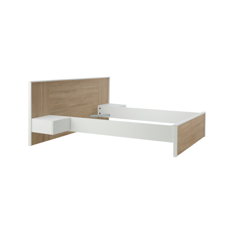 ESSENTIELS PAR CAMIF - Lit avec chevets intégrés et tiroir en option décor bois Palerme