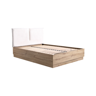 Camif - Lit coffre décor bois avec tête de lit tissu Géorgia