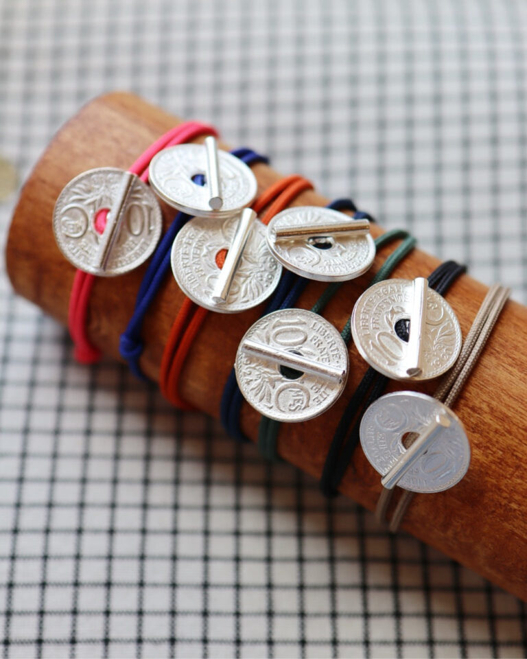 Le Sou Français - Bracelet le T - 10 centimes argent - Rose Vif