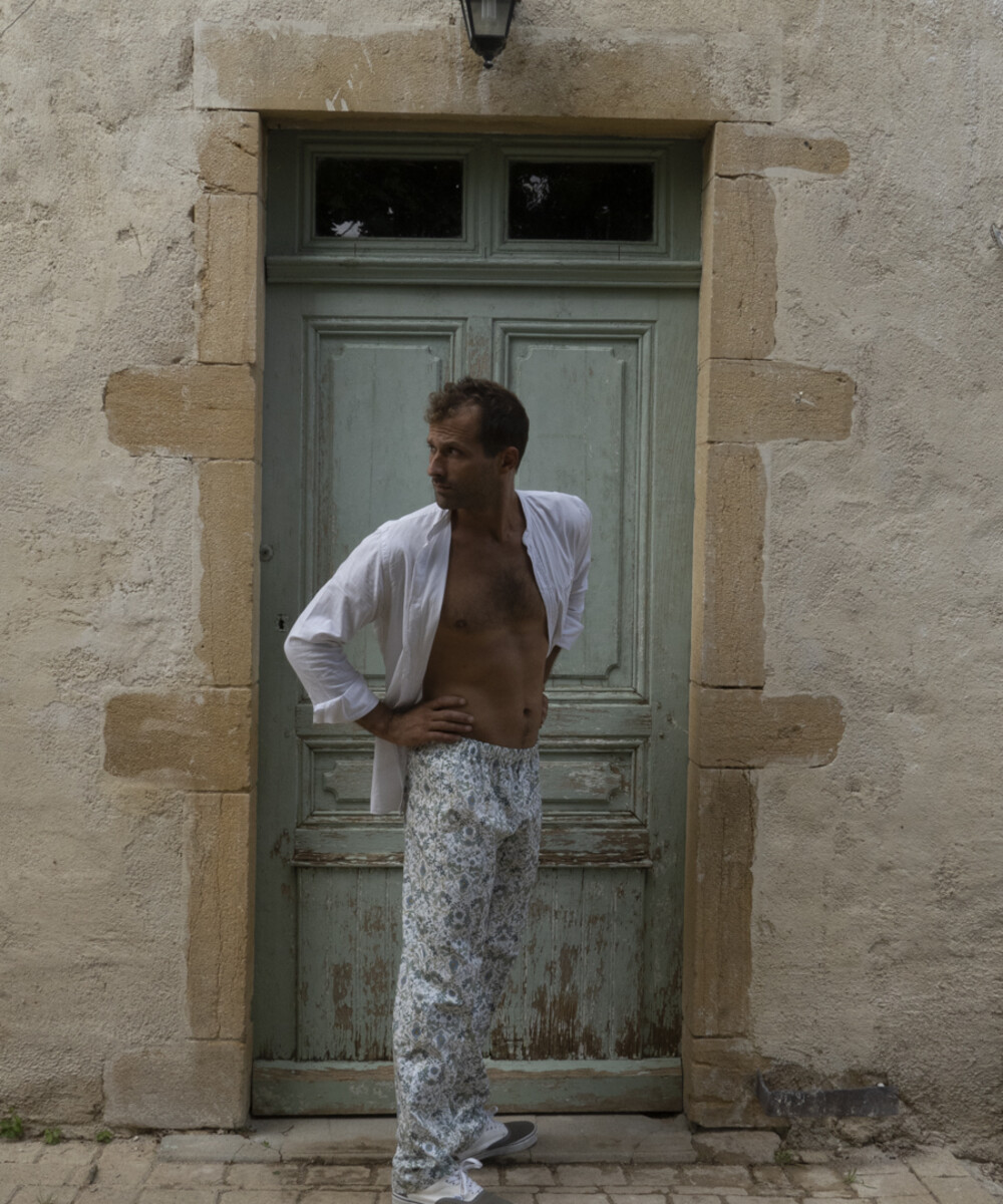 1 527 1ed5534c 21a1 6da6 9dd7 d918b2e66053 Fleurs Pois & Cie - Pantalon Pyjama homme et/ ou de ville - Blanc/vert foncé/vert clair/Bleu ciel