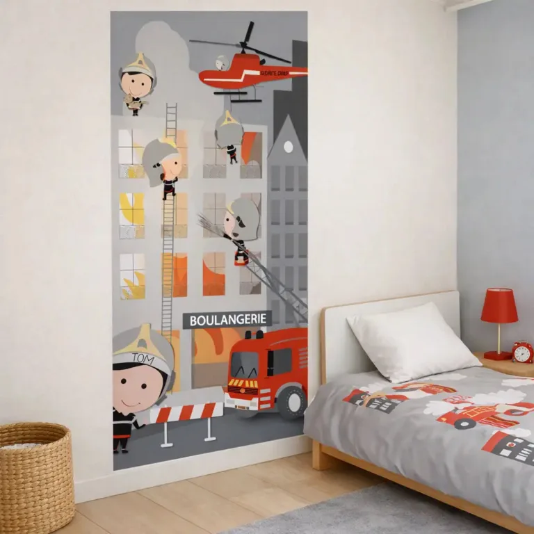 Atelier Baby’Sphère - Déco murale géante des pompiers intervenant sur un immeuble en feu
