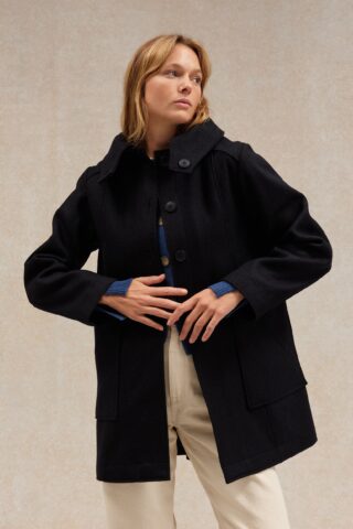 Manteau bleu marine 1976 en drap de laine pour femme par la marque Le Minor Le Minor - Manteau bleu marine 1976 en drap de laine pour femme
