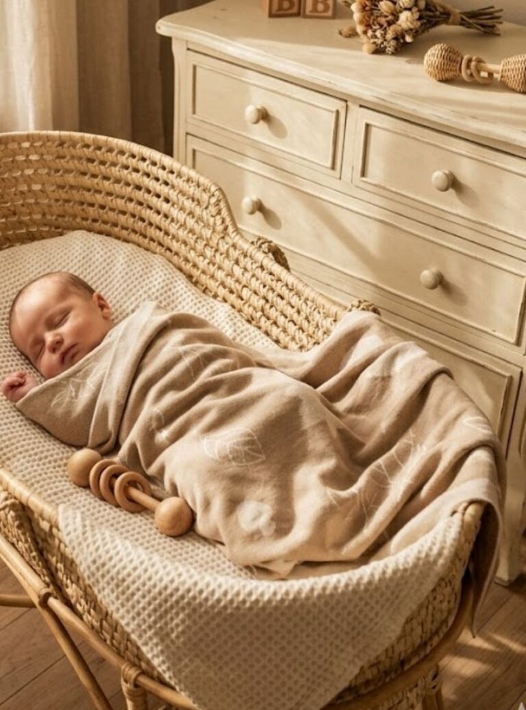 Maison Solfin - Plaid bébé personnalisable sous-bois femme laine mérinos beige pastel – 125/70