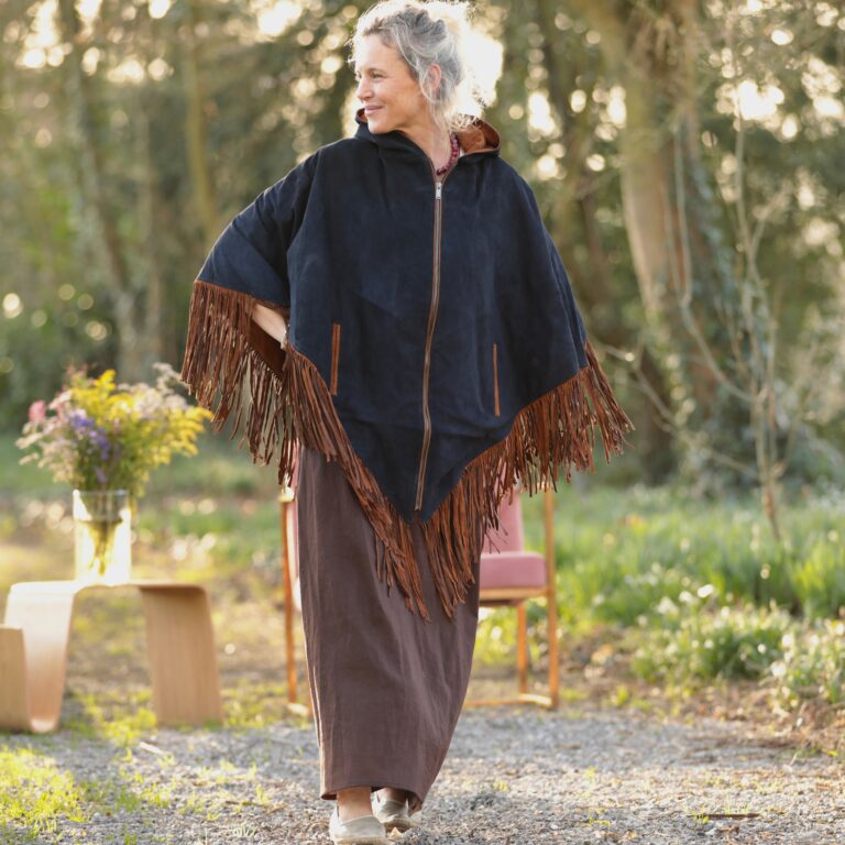 Meta SS25 - Veste Atlas - Cuir suédé chocolat et bleu marine – Taille unique