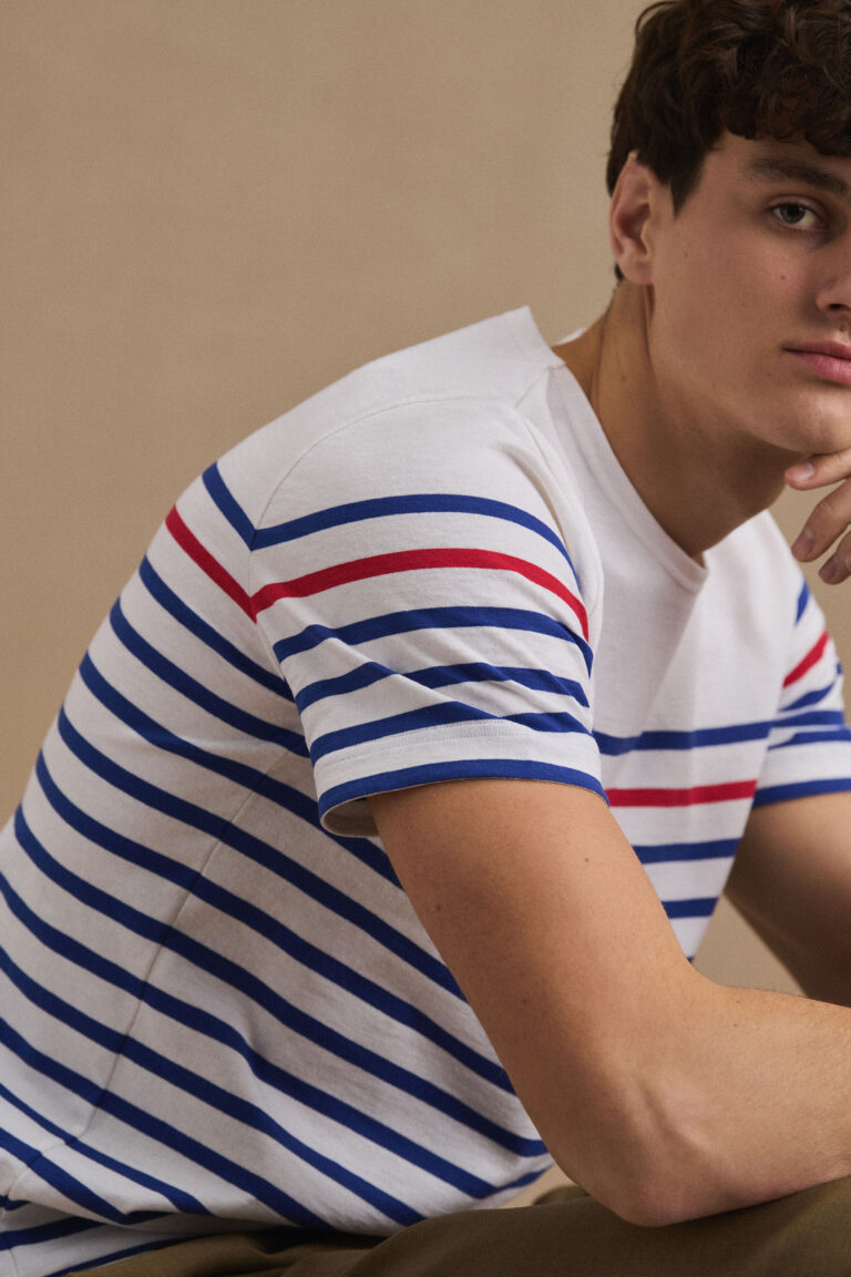 Le Minor - T-shirt marinière blanche avec rayure rouge – XXL