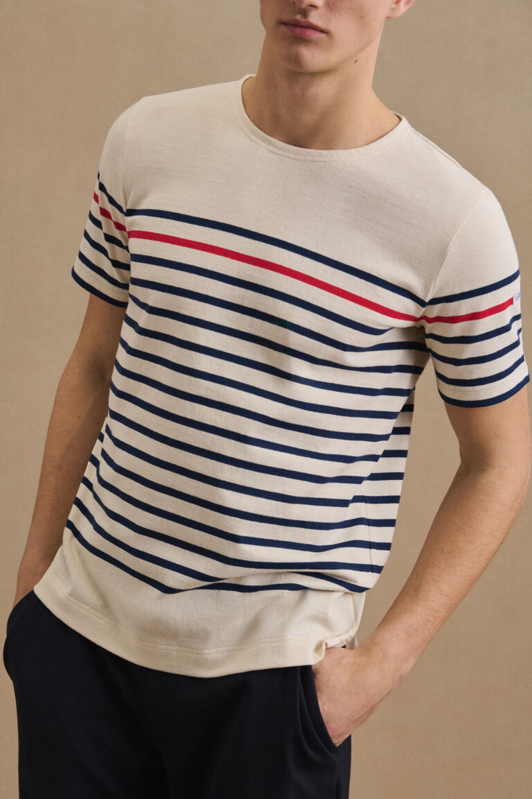 Le Minor - T-shirt marinière écru avec rayure rouge – XXL