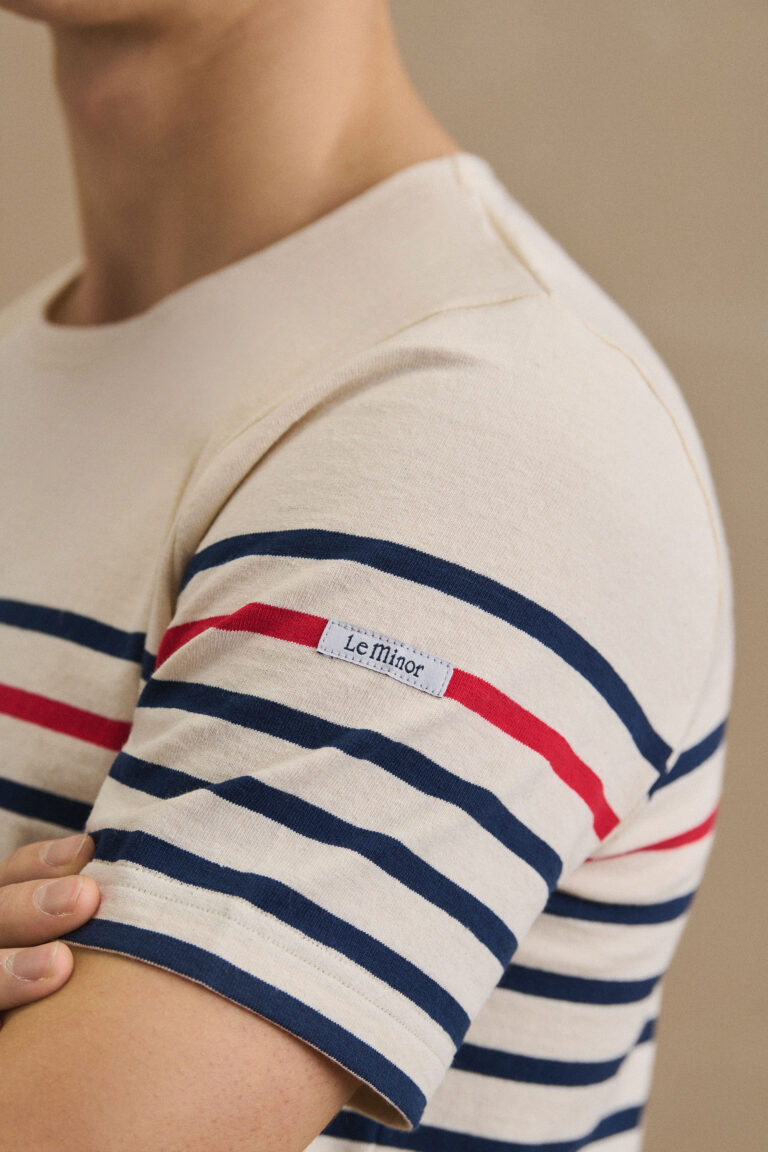 Le Minor - T-shirt marinière écru avec rayure rouge – XXL