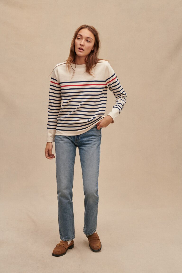 Le Minor - Marinière originale écru avec rayure rouge pour femme – XXL