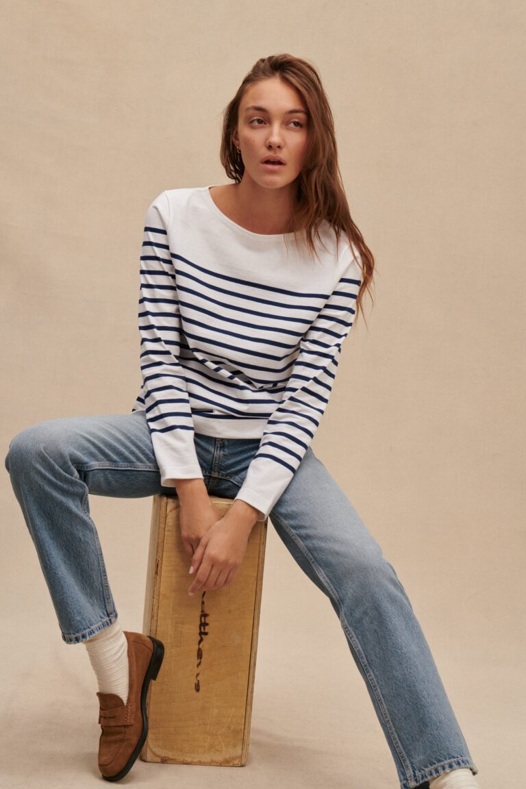 Le Minor - Marinière Marine Nationale blanche et marine pour femme – XXL