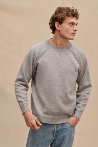 Sweat gris chiné en laine mérinos pour homme par la marque Le Minor Le Minor - Sweat gris chiné en laine mérinos pour homme