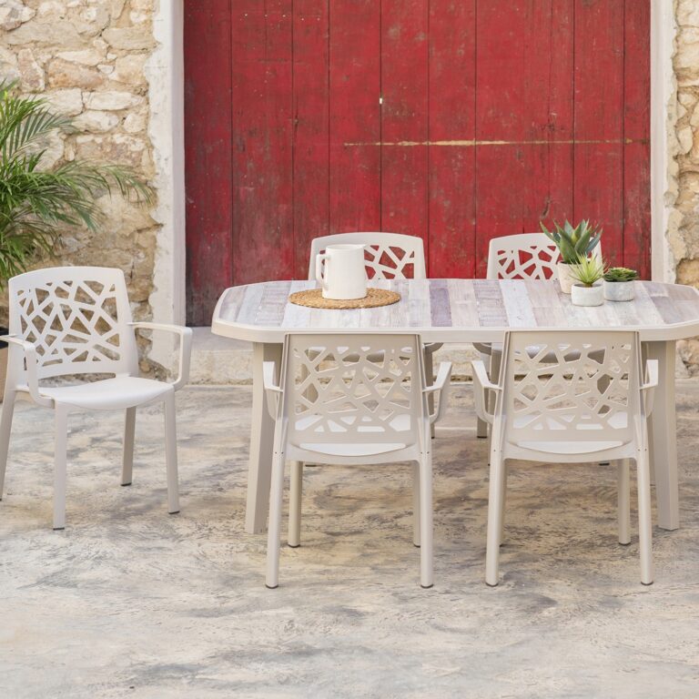 Grosfillex B2C - Table de jardin rectangulaire Patchwork clair 165 x100 cm – Lin