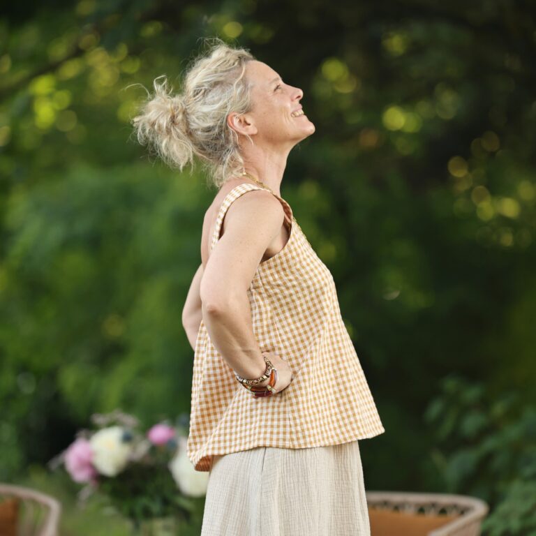 Quintessence - Blouse Florence – Seersucker de coton vichy ocré – XXL