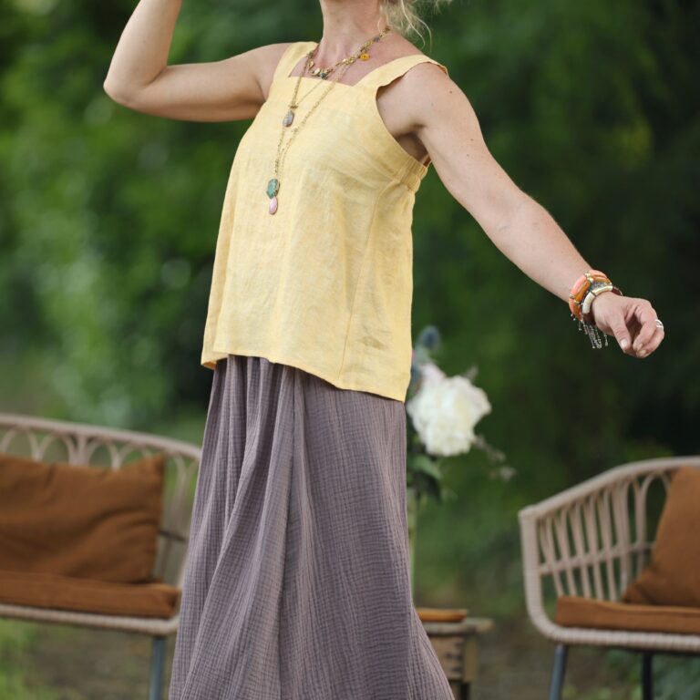 Quintessence - Blouse Florence – Lin chiné jaune doux – XXL