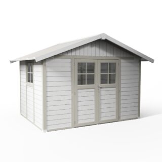 Abri de jardin 7,5 m² blanc – gris_vert Déco par la marque Grosfillex Grosfillex - Abri de jardin 7,5 m² blanc – gris_vert Déco