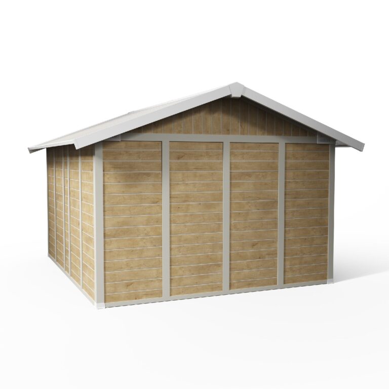 Grosfillex B2C - Abri de jardin 11 m² Sherwood Déco – Bois naturel - blanc