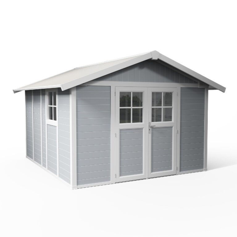 9822 Grosfillex B2C - Abri de jardin 11 m² gris clair Déco – Blanc - gris