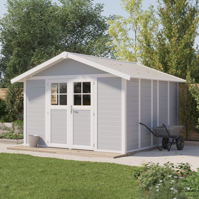 Grosfillex B2C - Abri de jardin 11 m² gris clair Déco – Blanc - gris