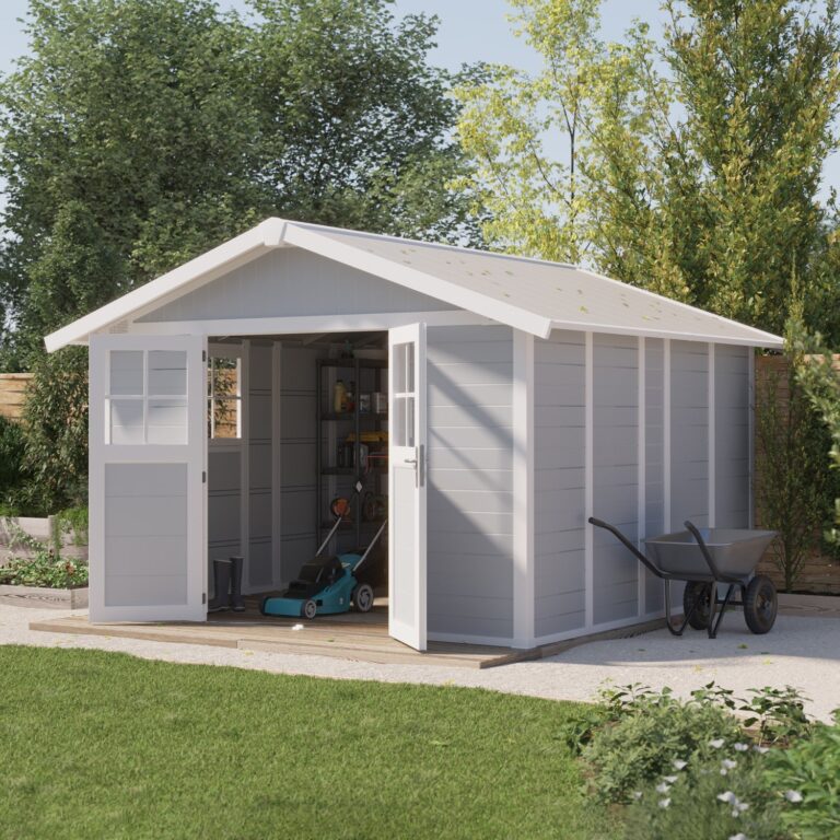 Grosfillex B2C - Abri de jardin 11 m² gris clair Déco – Blanc - gris