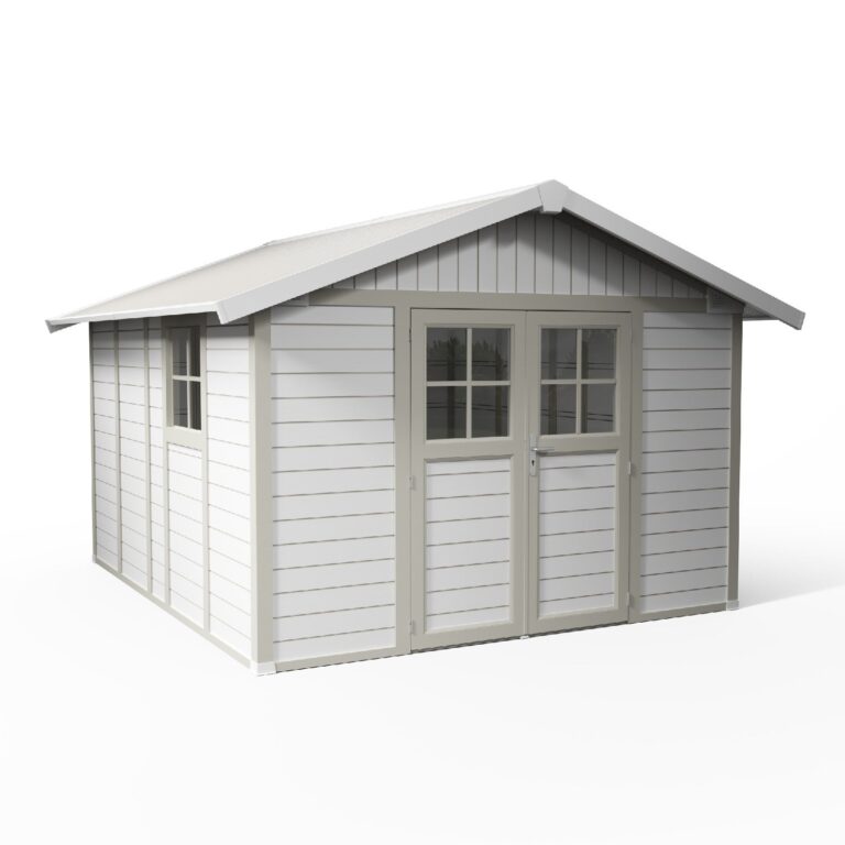 9841 Grosfillex B2C - Abri de jardin 11 m² blanc-gris_vert Déco – blanc-liserets gris-vert