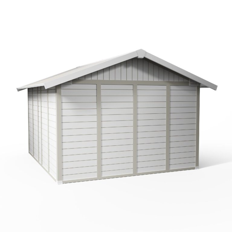 Grosfillex B2C - Abri de jardin 11 m² blanc-gris_vert Déco – blanc-liserets gris-vert